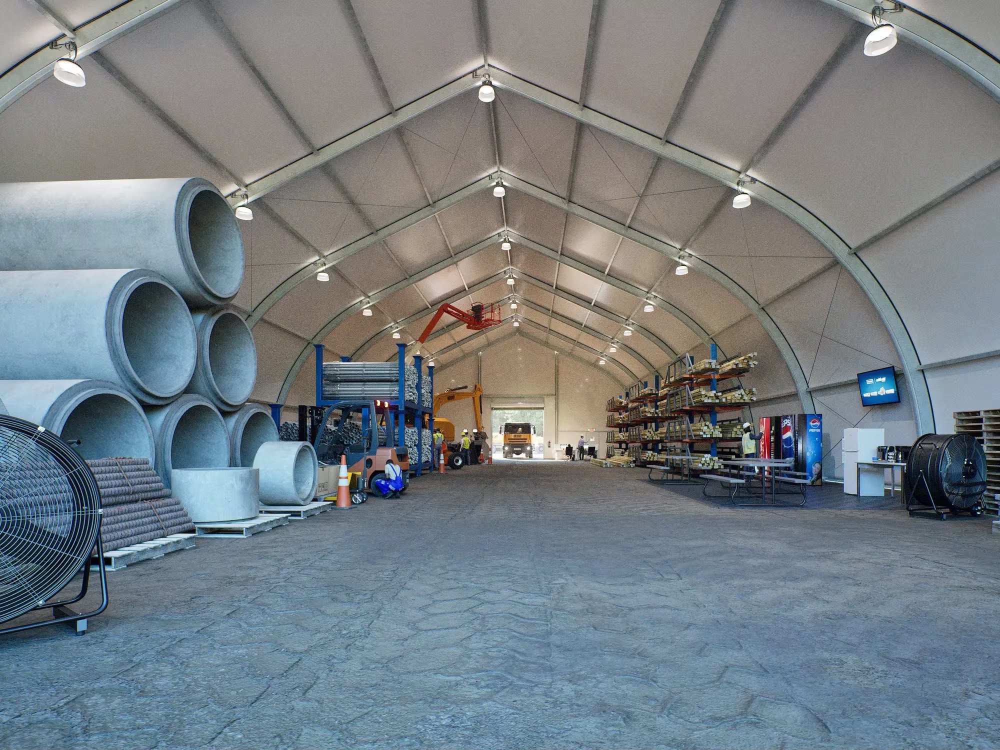 Modular temporary structures deployed at a remote worksite with power generation